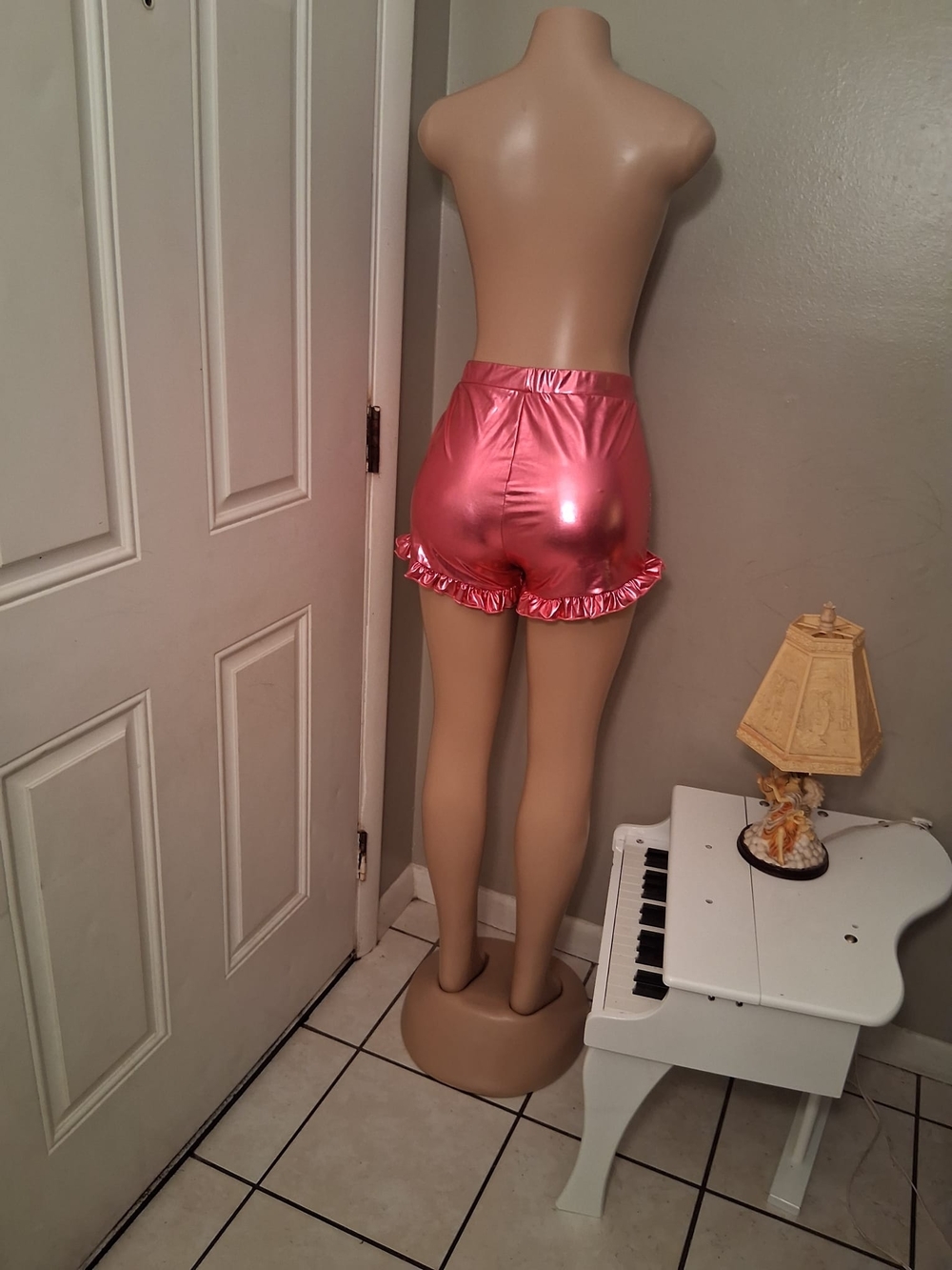 Shiny Pink Metallic Ruffle Mini Skirt - Picture 3 of 3